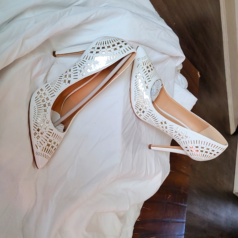White and gold heels